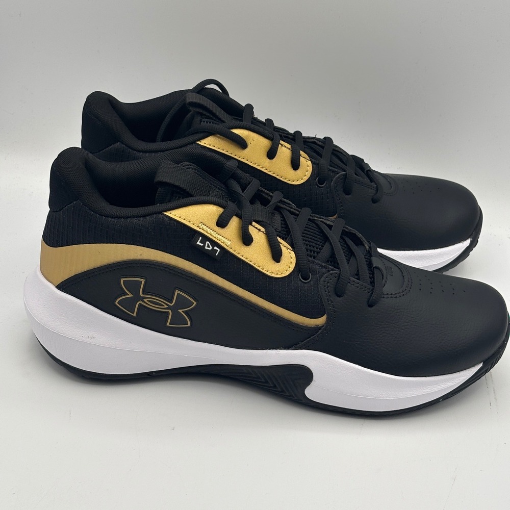Under Armour Lockdown 7 Shoes Mens Size 11.5 Black Gold Basketball 3028512-001